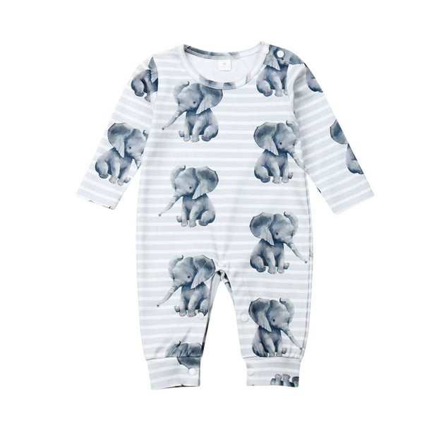 Infant Baby Boys Girls Long Sleeve Baby Clothes I Love Elephants Unisex Button Playsuit Outfit Clothes 